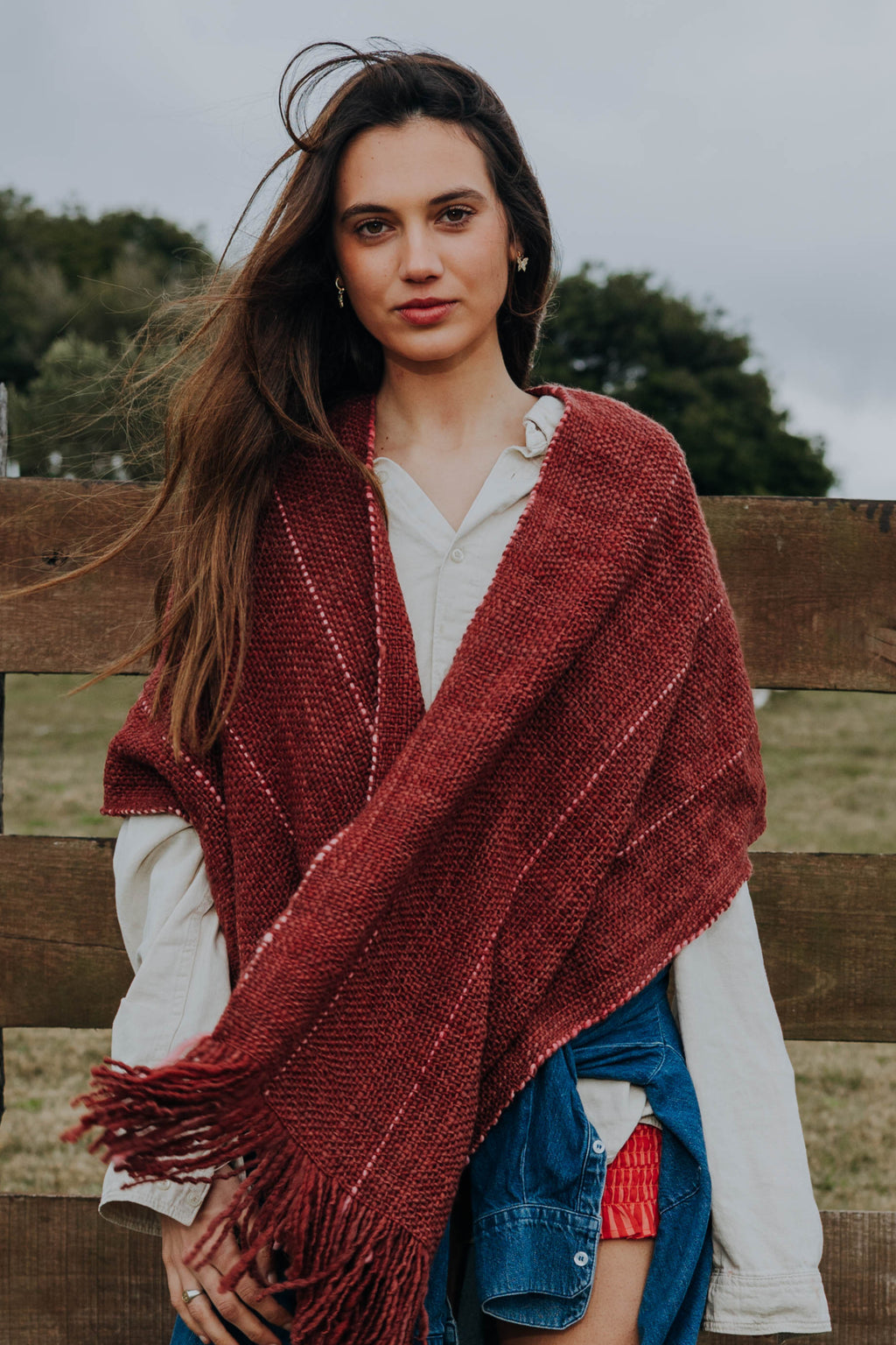 Ruana Rústica Fina Vino con Rosado