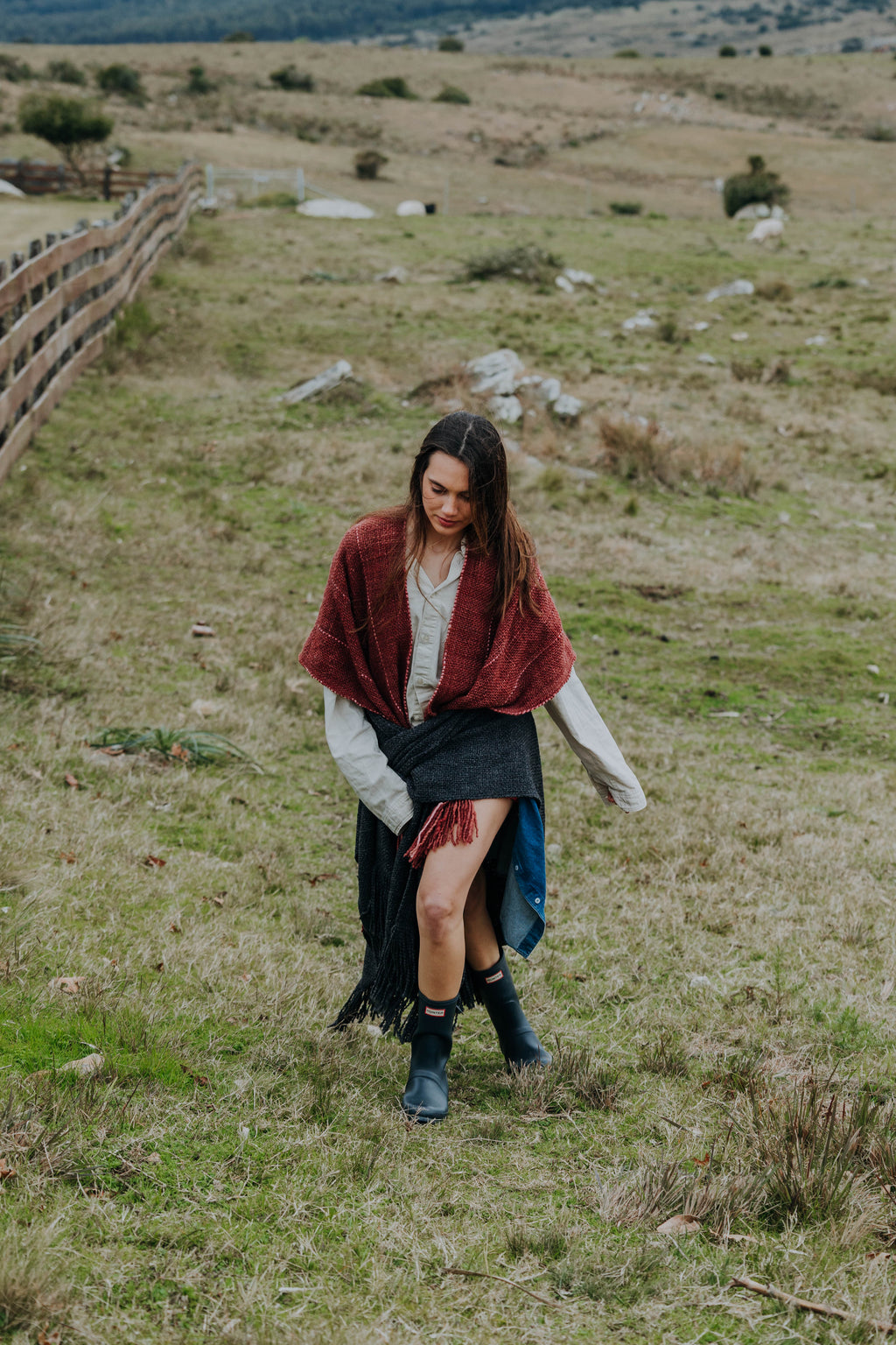 Ruana Rústica Fina Vino con Rosado