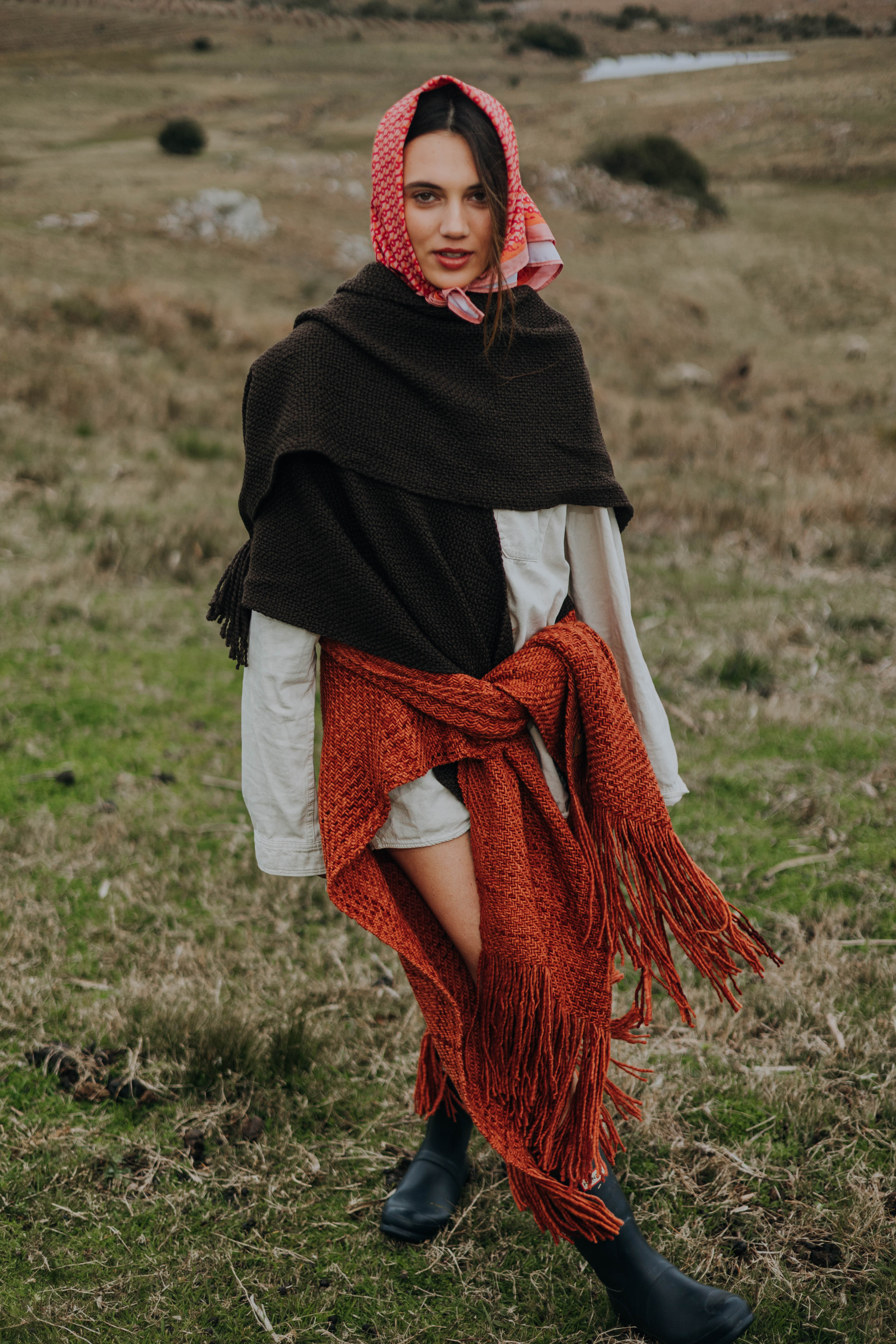 Ruana Rústica Gruesa Terracota