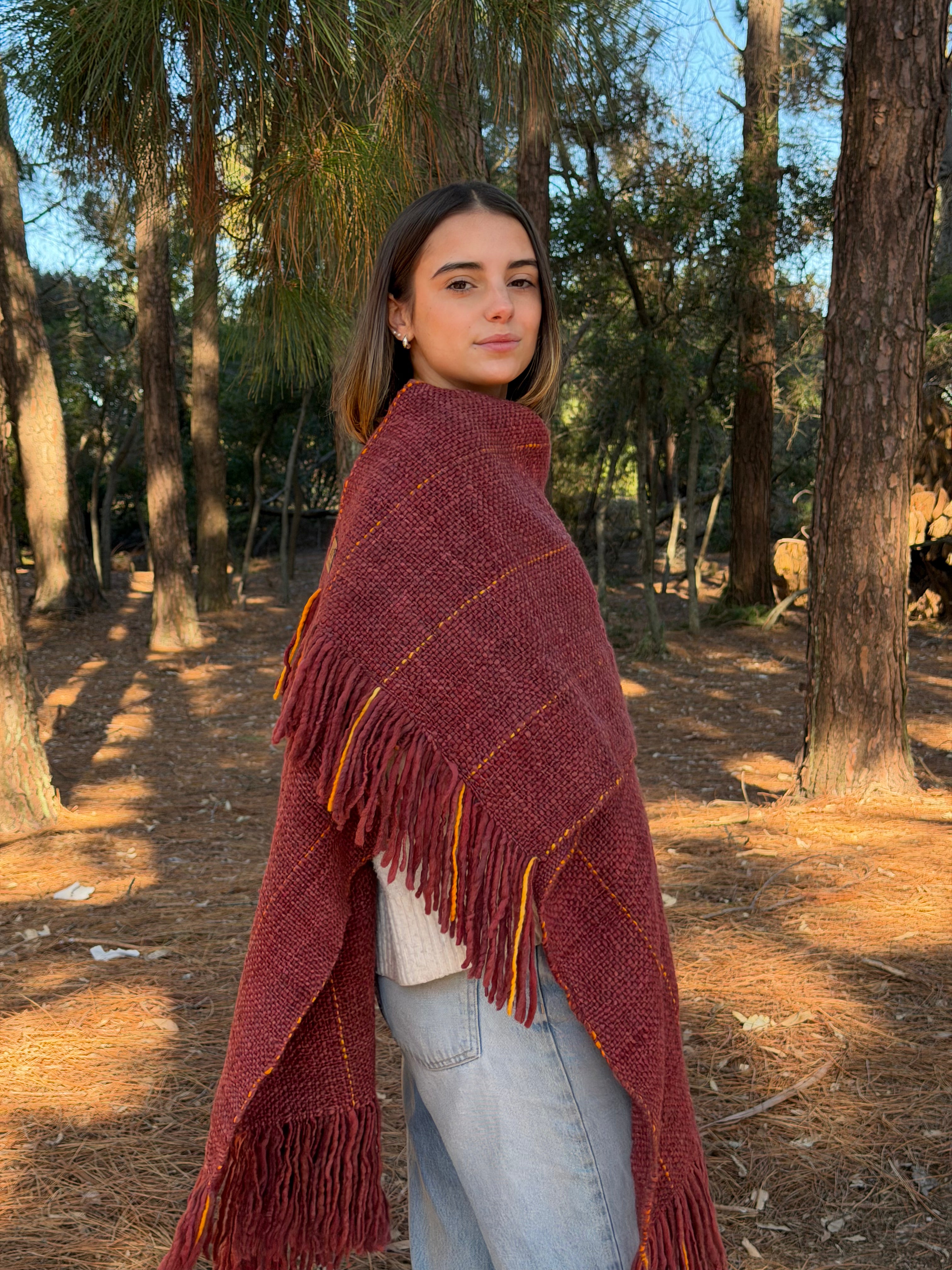 Ruana Rústica Ladrillo con rayitas en Naranja